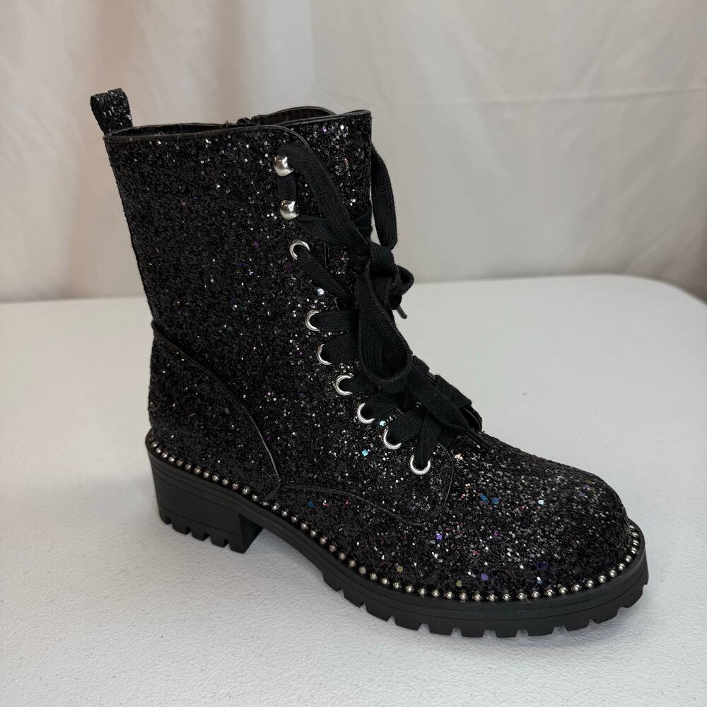 Portland Boot Company Glitter Combat Boots Girls Size 6.5 M Black